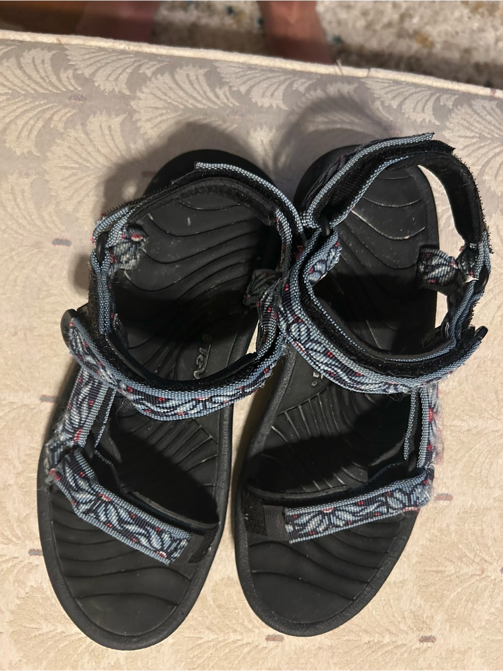 Teva Women's Black Sandals with Blue Patterned Straps